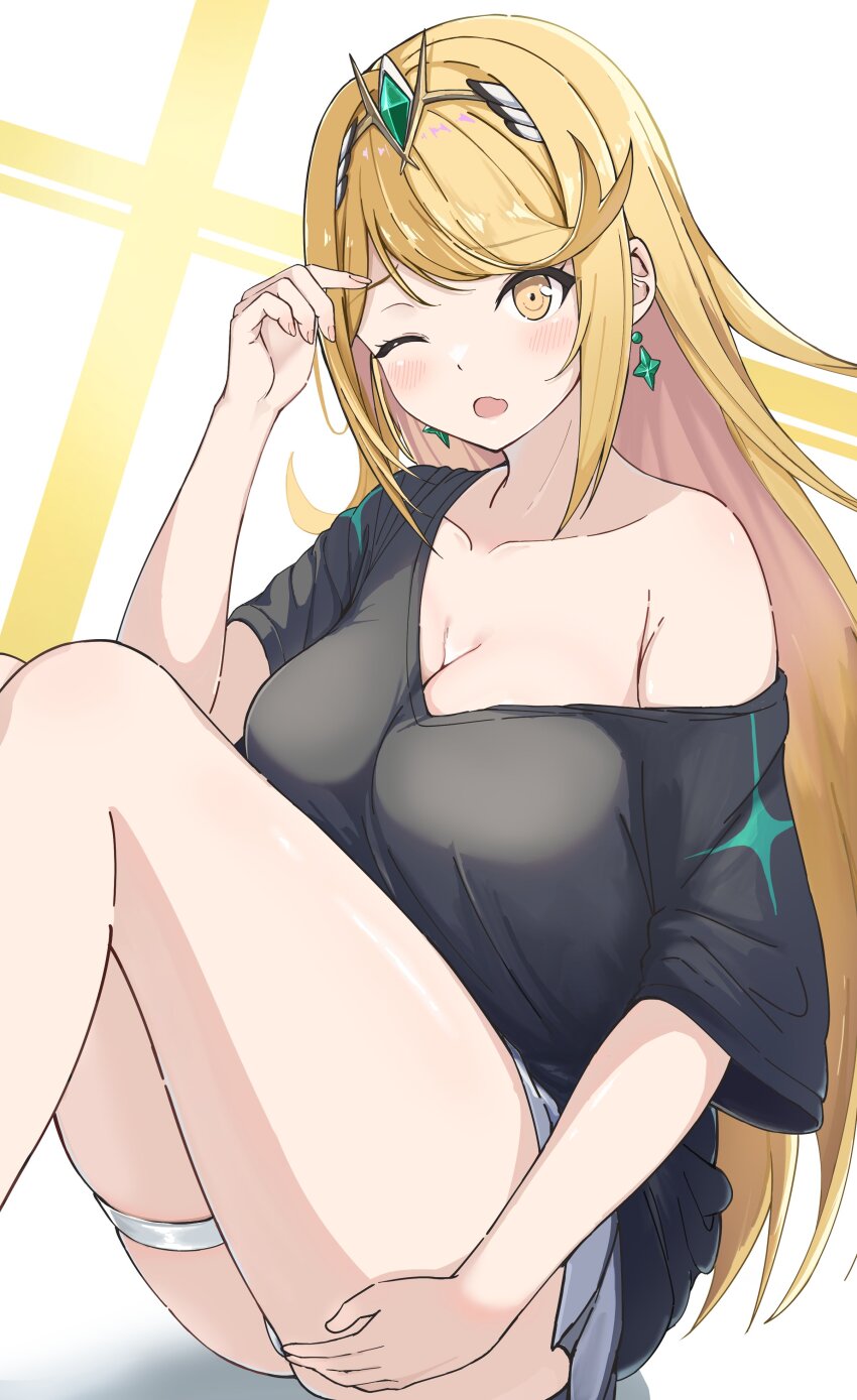 1girl, absurdres, aoi_momiji, black_shirt, blonde_hair, collarbone, earrings, highres