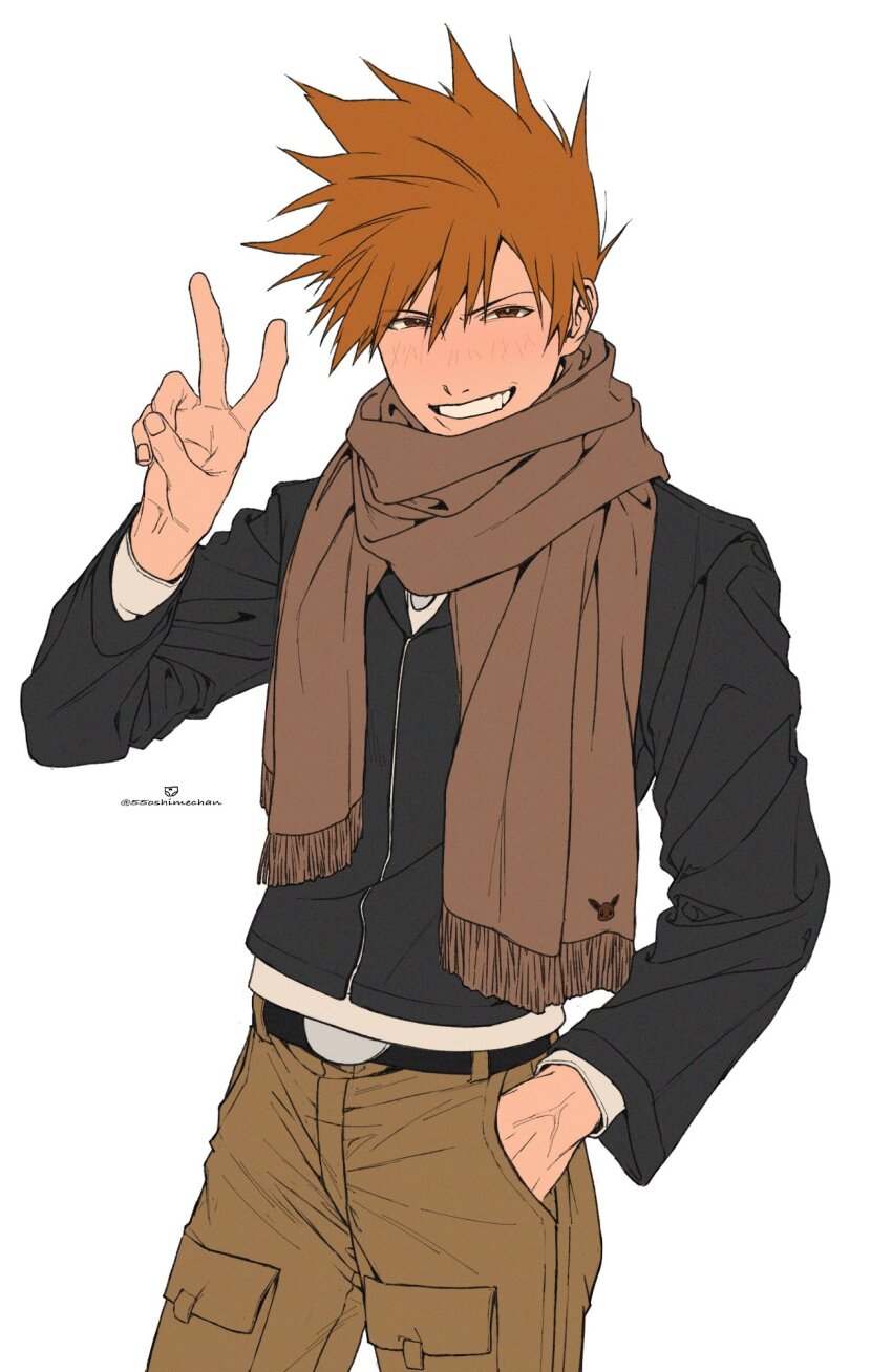 1boy, 55oshimechan, belt, belt_buckle, black_belt, black_jacket, blue_oak, brown_eyes