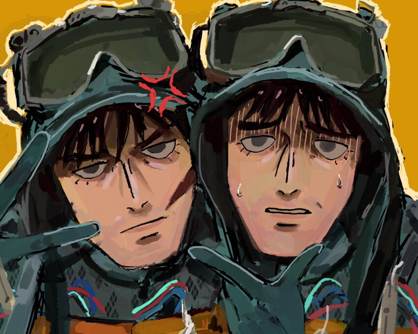 2boys, anger_vein, angry, benadieshekiel, brown_hair, cable, clenched_teeth, clone