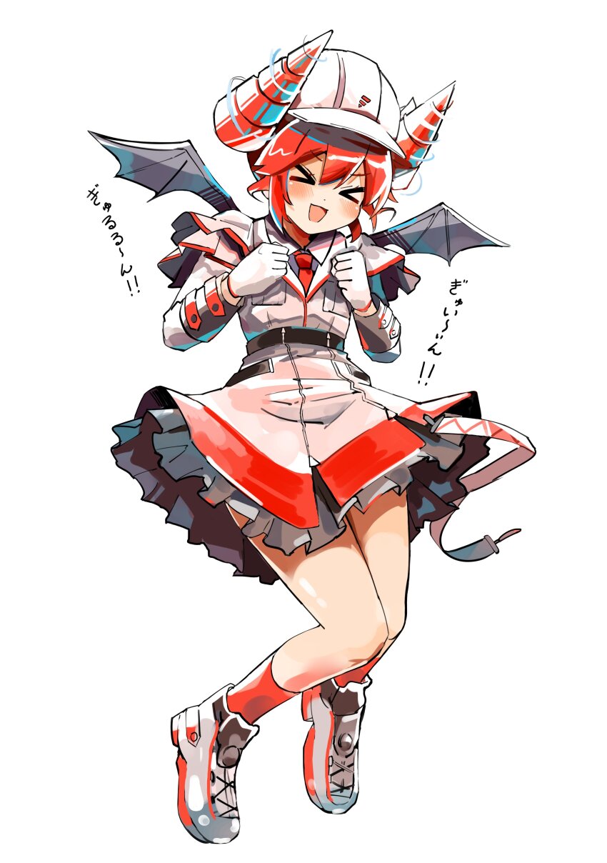 >_<, 1girl, absurdres, adapted_costume, ankle_socks, bat_wings, belt, black_belt