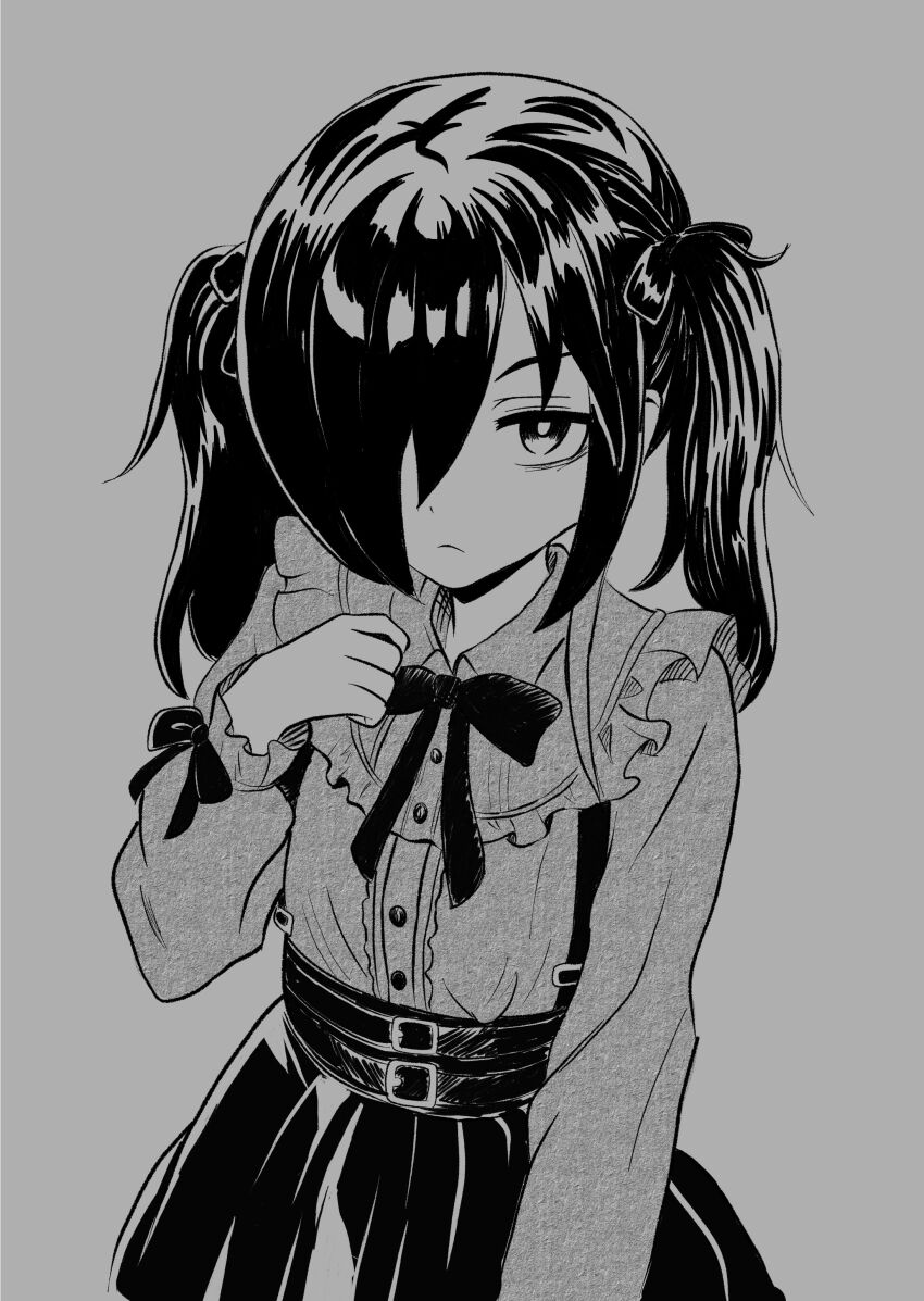1girl, absurdres, bags_under_eyes, belt, bow, buttons, closed_mouth, collared_shirt