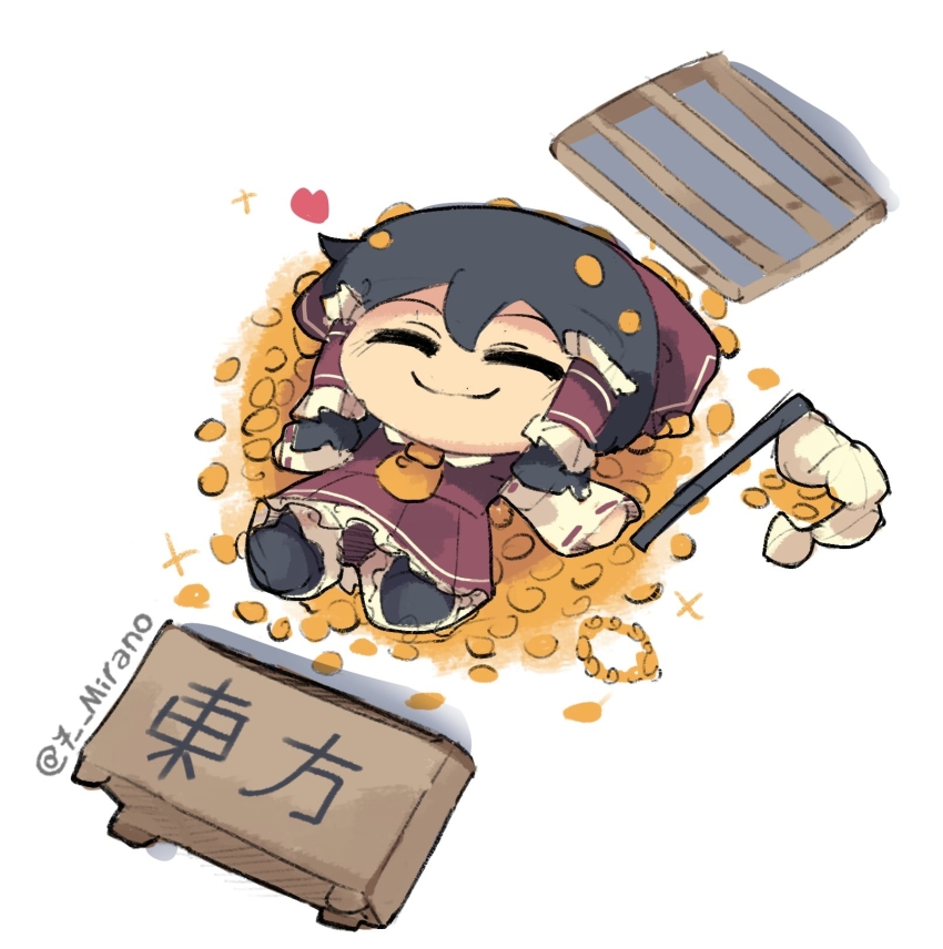 1girl, 7-mirano, ascot, bow, box, brown_hair, character_doll, closed_eyes