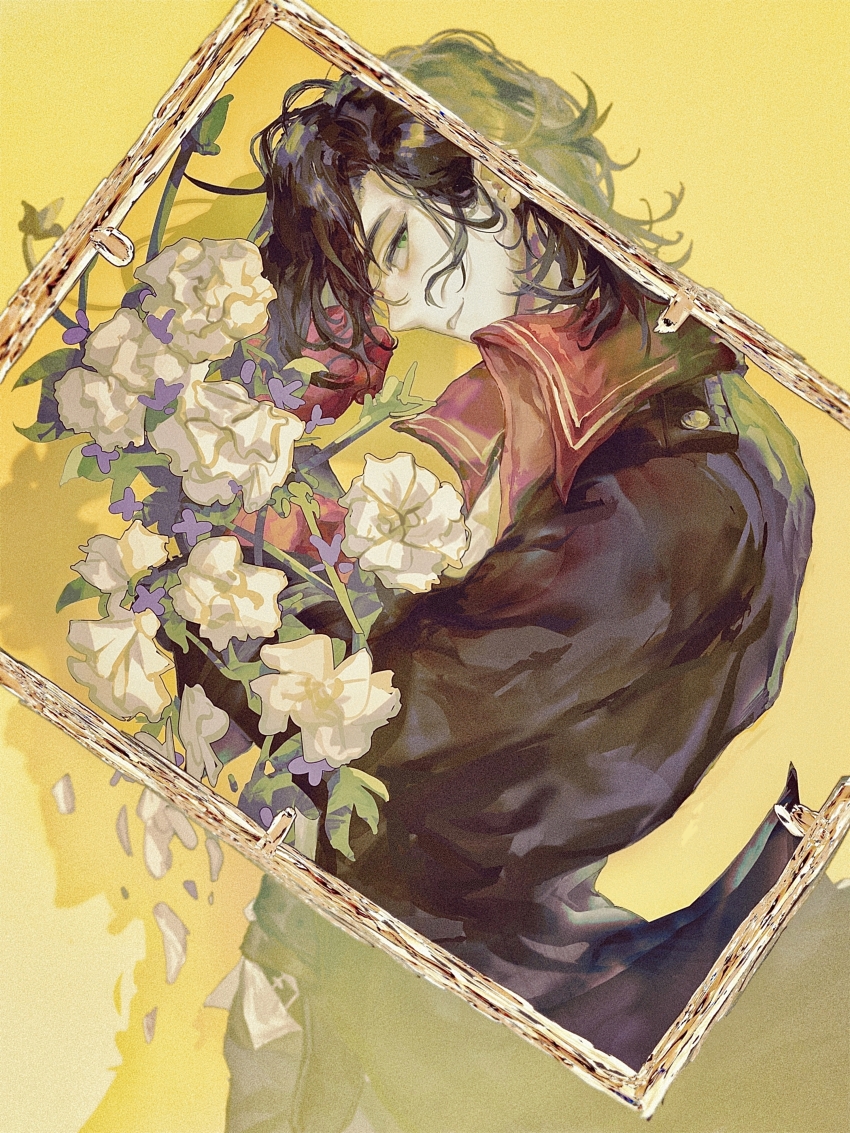 1boy, absurdres, black_coat, black_hair, black_pants, chinese_commentary, coat, collared_shirt