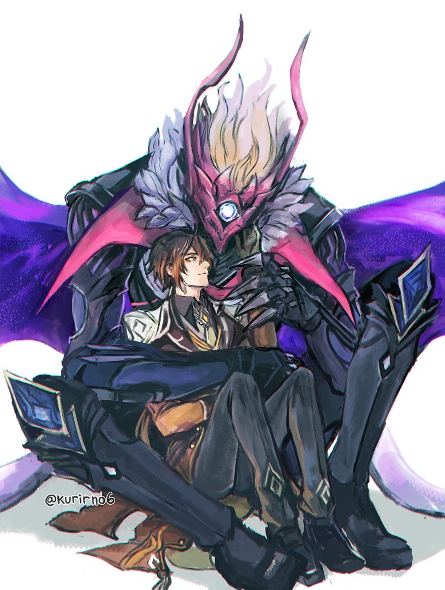 2boys, antenna_hair, armor, armored_dress, black_boots, black_jacket, black_pants, boots