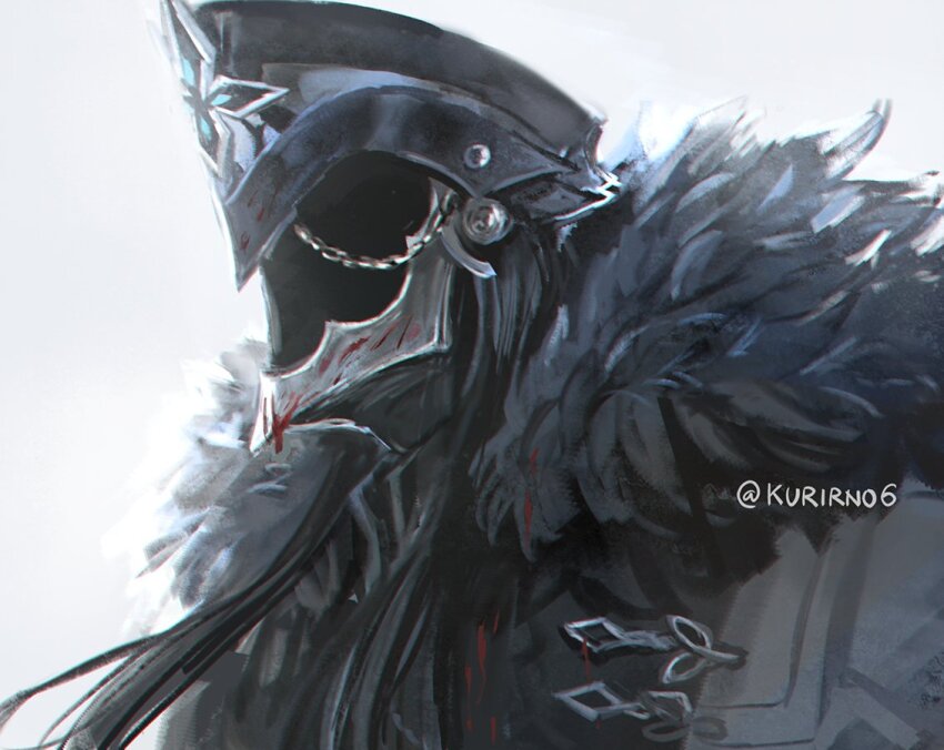 1boy, artist_name, black_hair, blood, blood_on_clothes, capitano_(genshin_impact), chain, coat