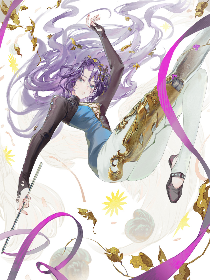 1girl, absurdres, arm_up, athletic_leotard, black_leotard, black_shoes, blue_eyes, blue_leotard