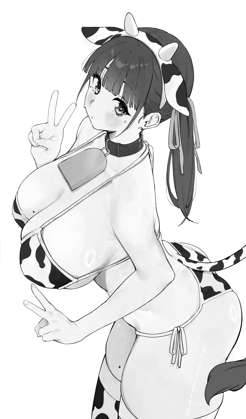 1girl, absurdres, animal_collar, animal_ears, animal_print, ass, bell, bikini
