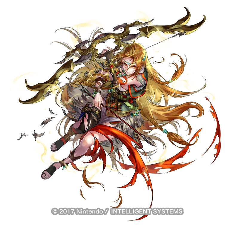 1girl, arrow_(projectile), blonde_hair, bow_(weapon), braid, circlet, copyright_notice, damaged