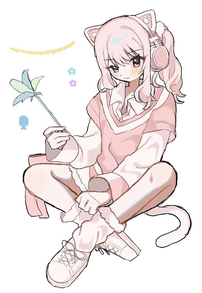 1other, :3, akiyama_mizuki, animal_ear_headphones, animal_ears, blush, cat_ear_headphones, cat_ears