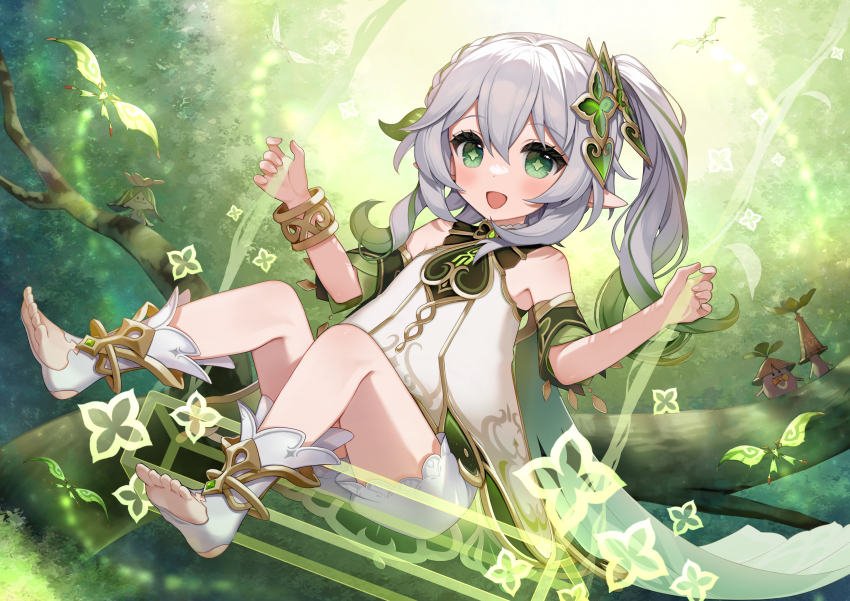 1girl, :d, absurdres, aranara_(genshin_impact), bare_shoulders, bloomers, blush, bracelet