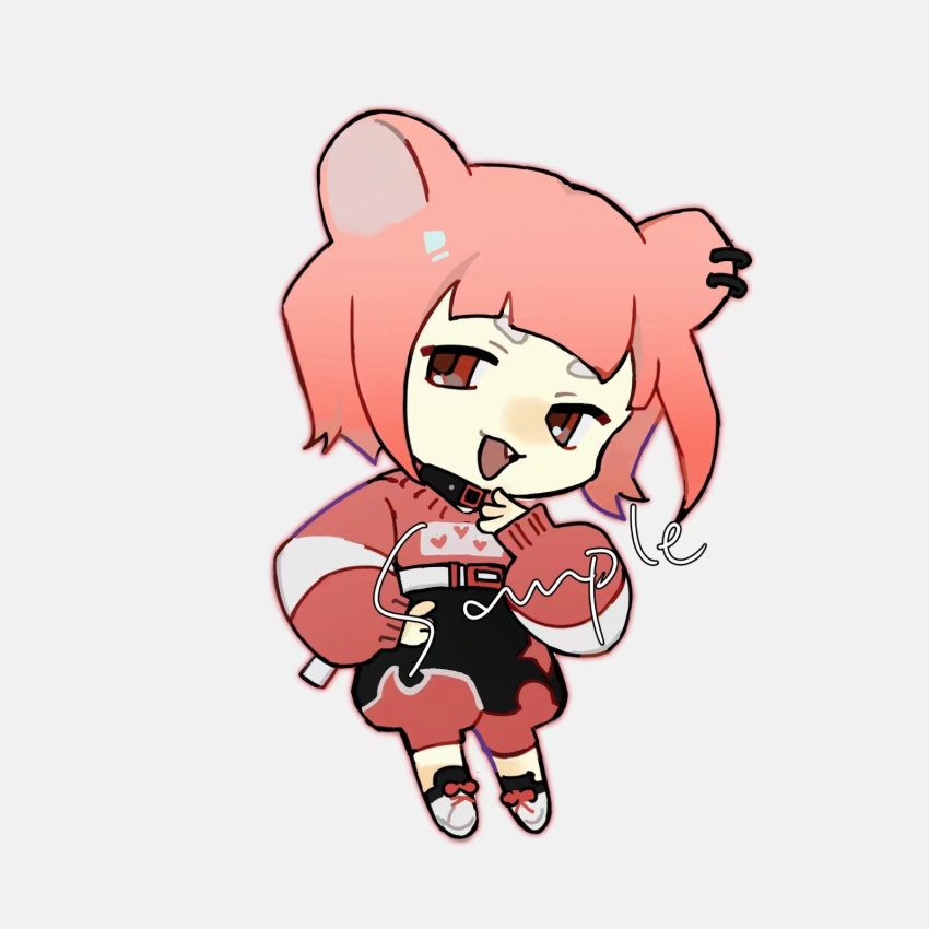 1girl, animal_ear_piercing, animal_ears, belt_collar, black_collar, black_shorts, chibi, chibi_only