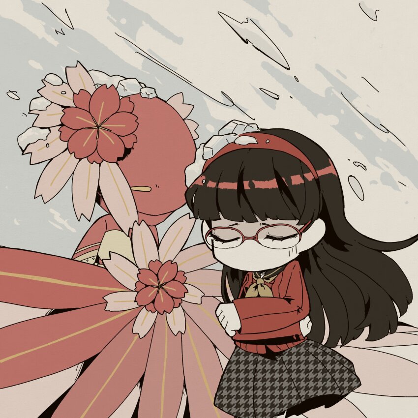 1girl, akekawa1536, amagi_yukiko, black_hair, blunt_bangs, closed_eyes, colored_skin, crossed_arms