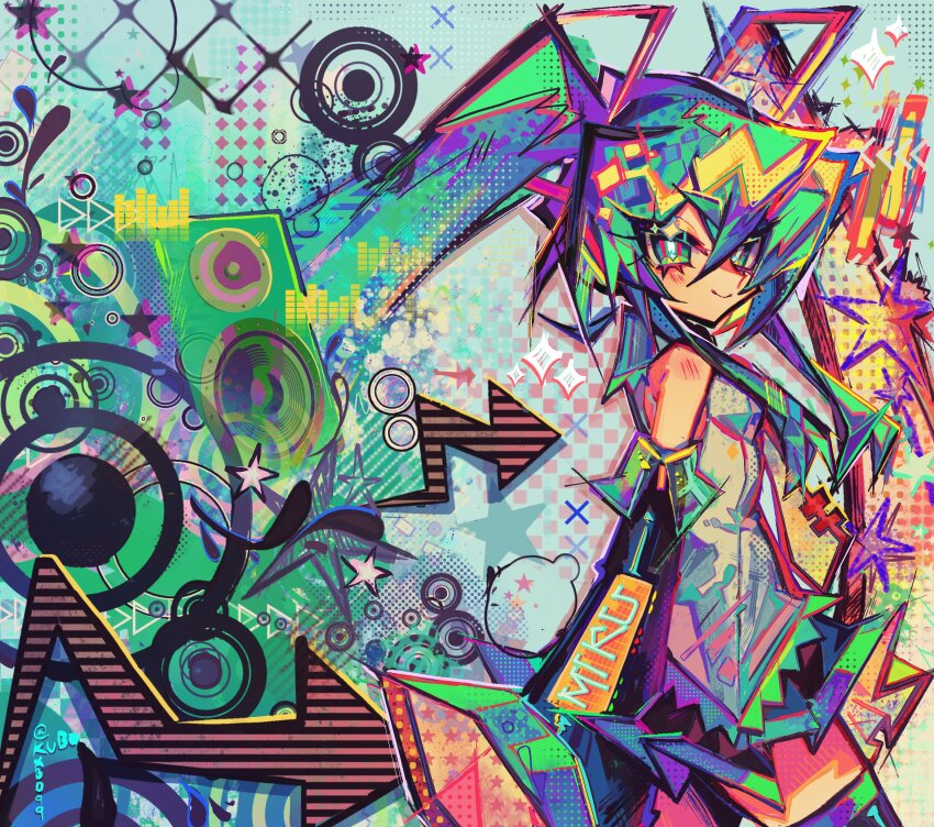 1girl, absurdly_detailed_composition, absurdres, arrow_(symbol), audio_visualizer, blush, character_name, closed_mouth