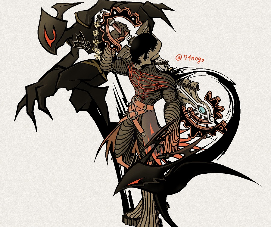 1boy, 74nogo, belt, creature, gloves, helmet, holding, keyblade