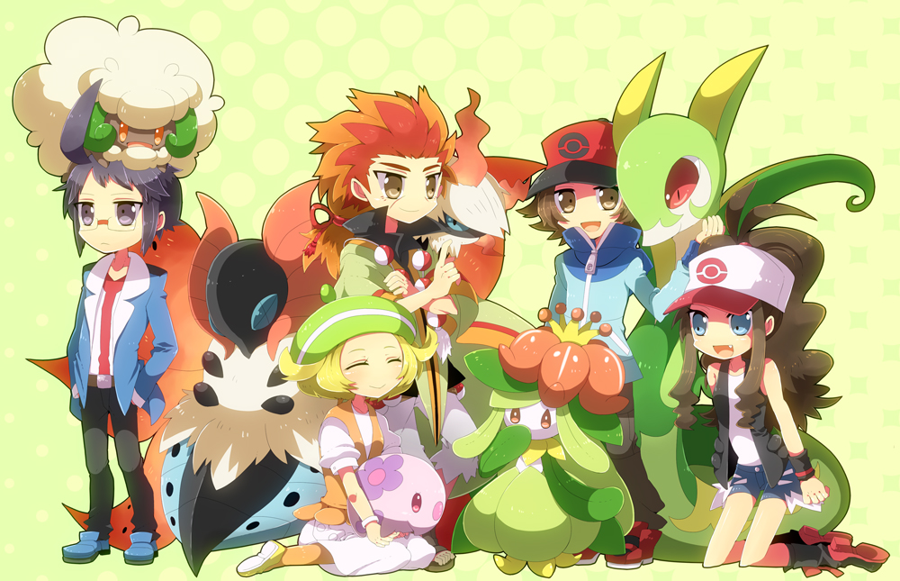 10s, 2girls, 3boys, alder_(pokemon), bad_id, bad_pixiv_id, bianca_(pokemon), black_hair