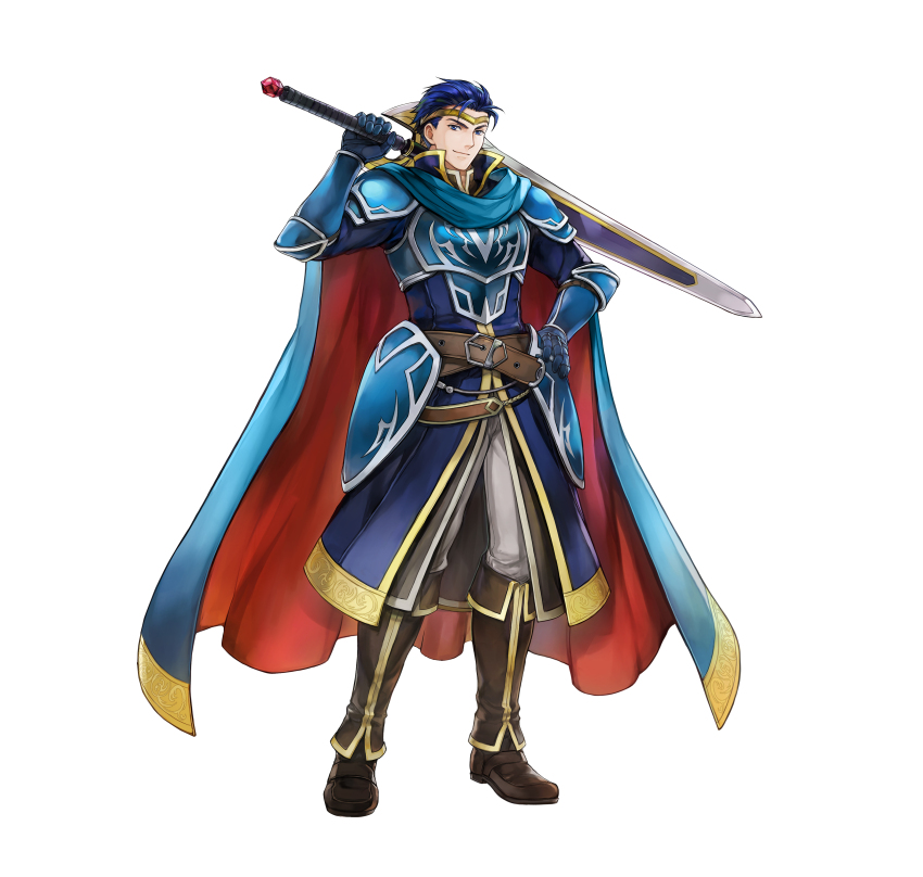 1boy, absurdres, armor, belt, blue_armor, blue_cape, blue_eyes, blue_hair