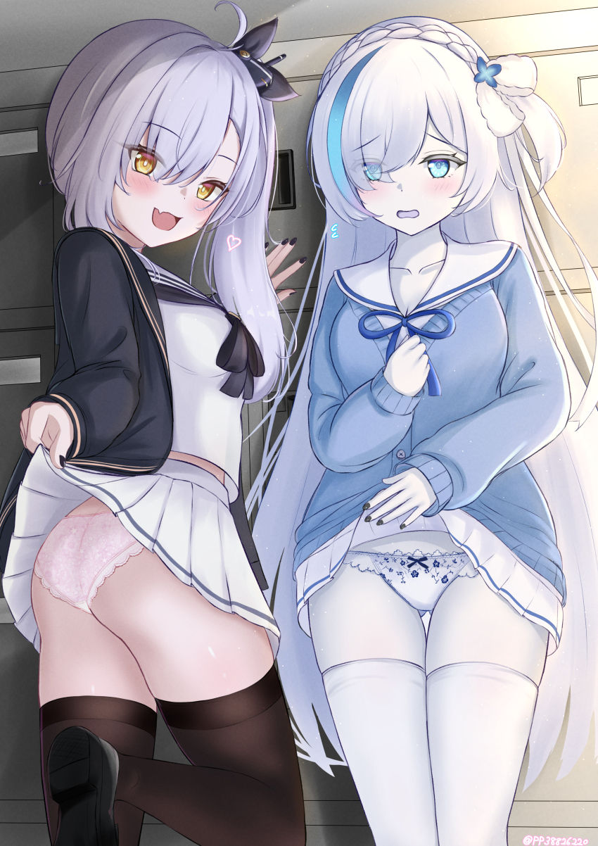 2girls, absurdres, ass, azur_lane, black_jacket, black_nails, black_neckerchief, black_sailor_collar