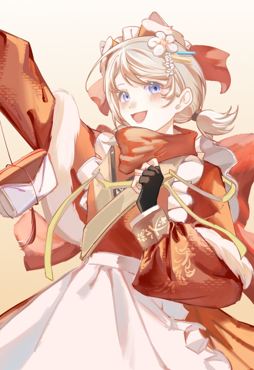 1girl, :d, almond_(almond_platter)_(arknights), almond_(arknights), animal_ears, apron, arknights, black_gloves