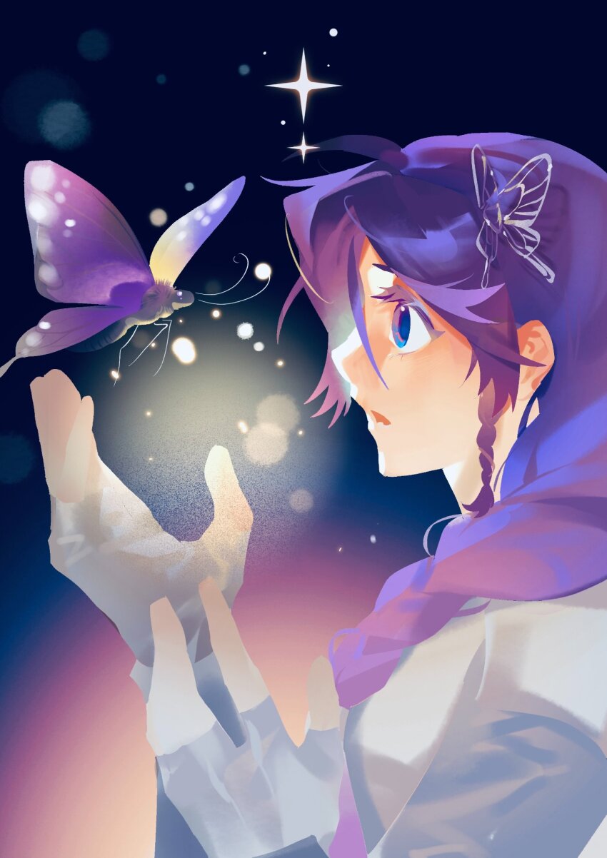 1girl, animal, animification, blackhousewuwu, blue_eyes, braid, bug, butterfly