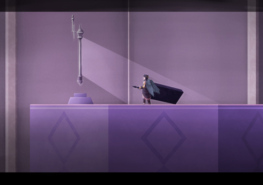 1boy, ahoge, angel, angel_wings, black_club_(kid_icarus), black_hair, club_(weapon), dark_pit