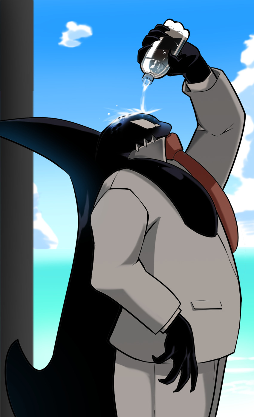 1boy, 96_gatefield, bara, boku_no_hero_academia, bottle, commentary_request, facing_to_the_side, fangs