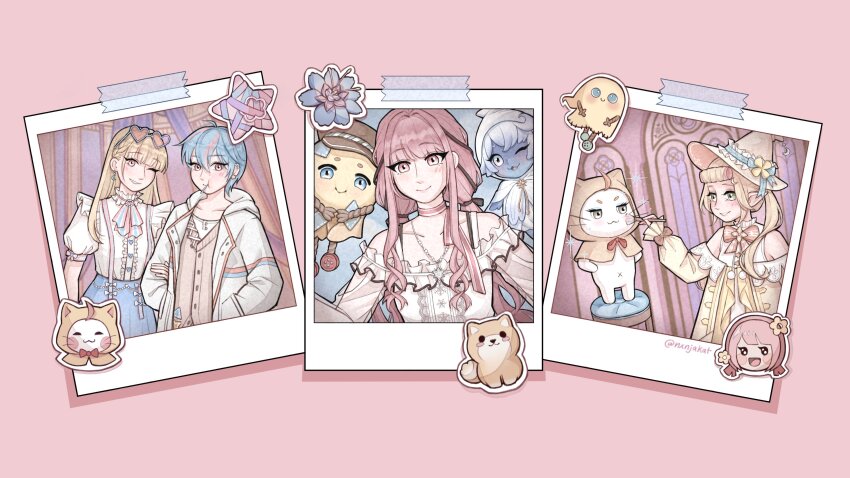 +_+, 4girls, :3, ^_^, absurdres, ahoge, animal, applying_another's_makeup