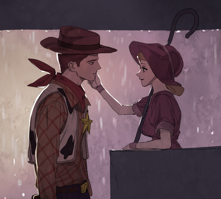 1boy, 1girl, animal_print, bandana, bandana_around_neck, belt, blonde_hair, blue_eyes