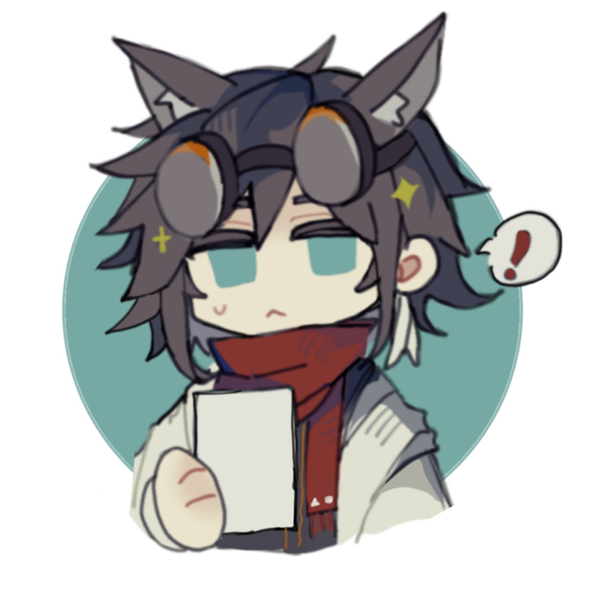 !, 1boy, :<, animal_ear_fluff, animal_ears, aqua_eyes, arknights, black_hair