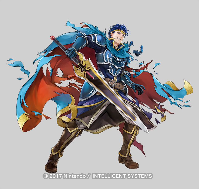 1boy, armor, belt, blue_armor, blue_cape, blue_eyes, blue_hair, boots, cape, circlet, clenched_teeth, copyright_notice, cosplay, damaged, eliwood_(fire_emblem), eliwood_(fire_emblem)_(cosplay), fire_emblem, fire_emblem:_the_blazing_blade, fire_emblem_heroes, gauntlets, greatsword, grey_background, hair_slicked_back, hector_(fire_emblem), hector_(steel_warrior)_(fire_emblem), holding, holding_sword, holding_weapon, male_focus, multicolored_cape, nintendo, official_alternate_costume, official_art, red_cape, solo, sword, teeth, torn_cape, torn_clothes, wada_sachiko, weapon