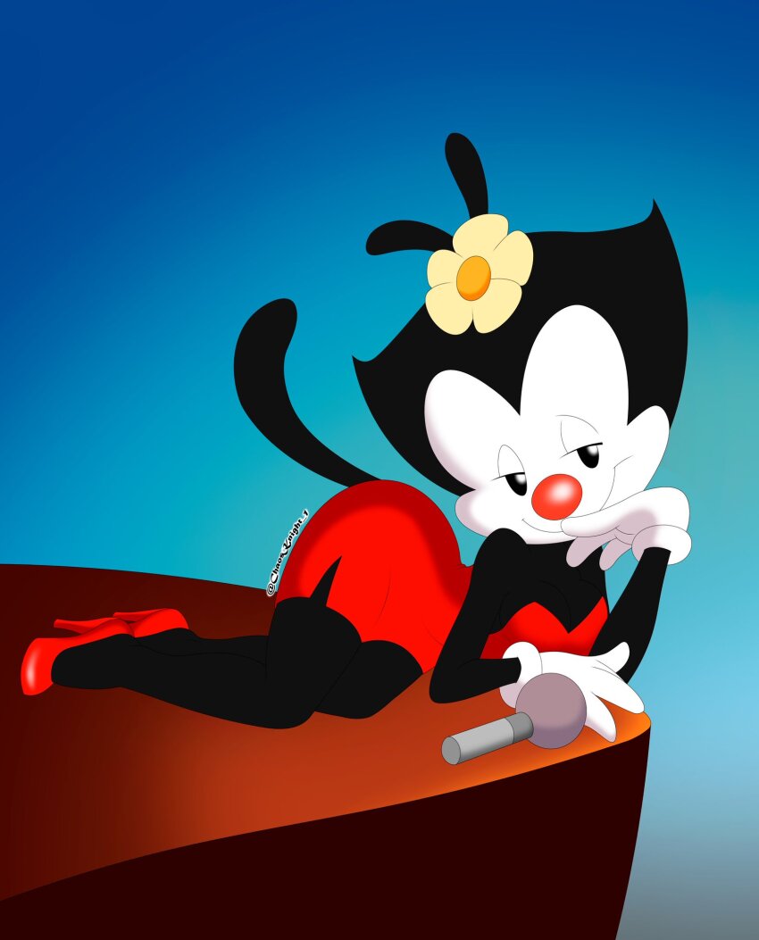 1girl, 2023, animaniacs, ass, black_fur, blue_background, breasts, chaosknight_1