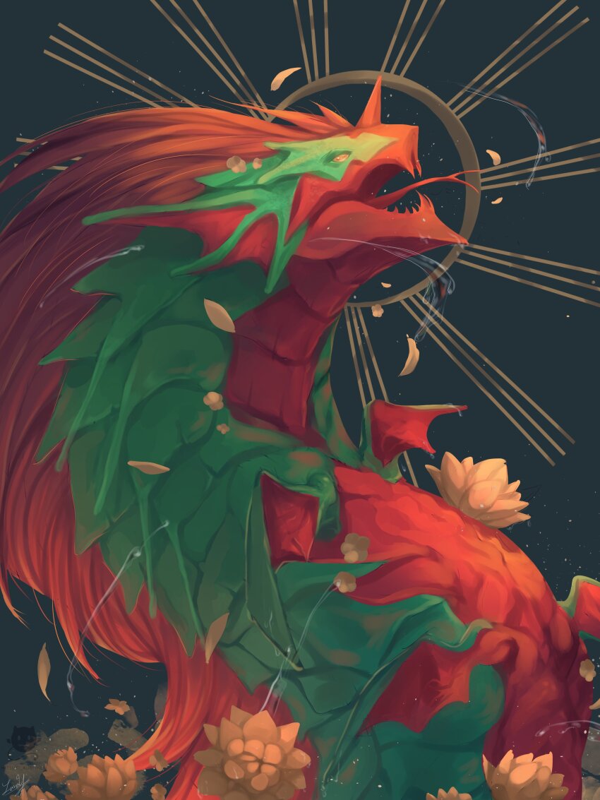 absurdres, alternate_form, animalization, flower, forked_tongue, green_scales, highres, hitsukikurohebi