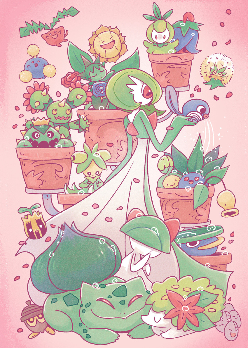 bellsprout, blue_skin, bob_cut, budew, bulbasaur, cacnea, cherrim, colored_skin