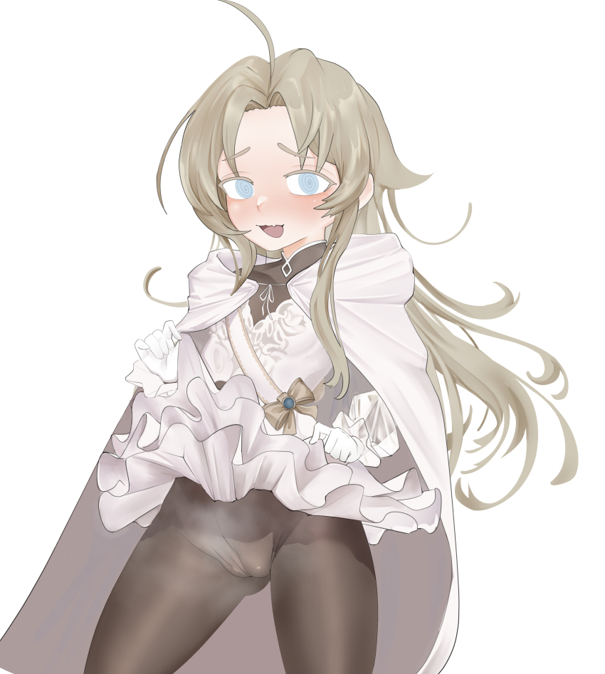 1girl, @_@, absurdres, ahoge, blonde_hair, blue_eyes, blush, cameltoe