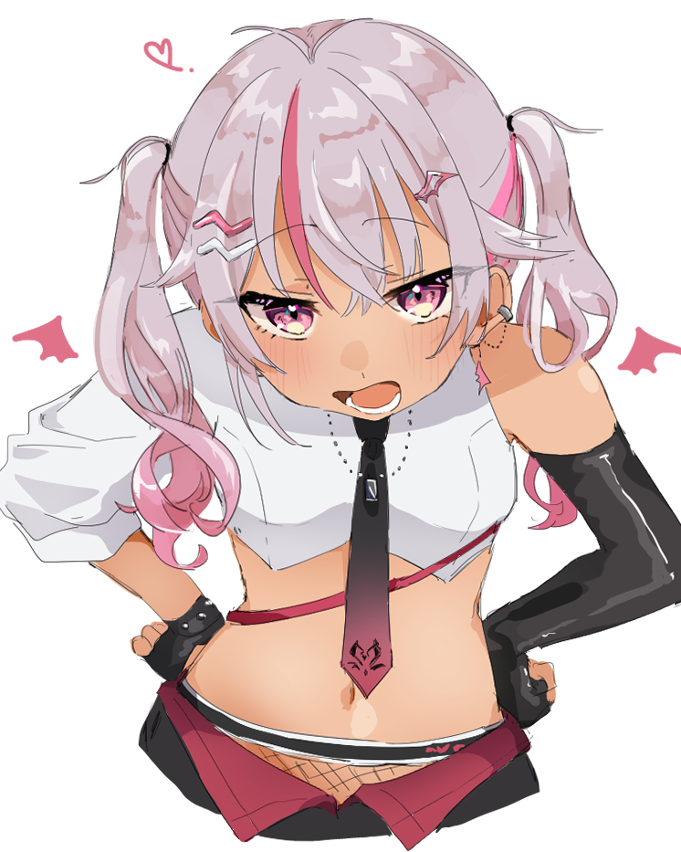 1girl, cropped_shirt, emi537469, hair_ornament, hairpin, jewelry, matsukai_mao, multicolored_hair