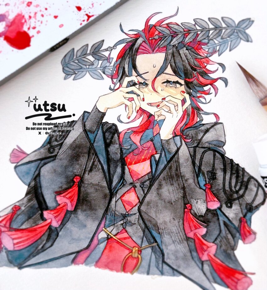 1boy, black_coat, black_hair, black_robe, coat, crown, curly_hair, dante_alighieri_(fate)