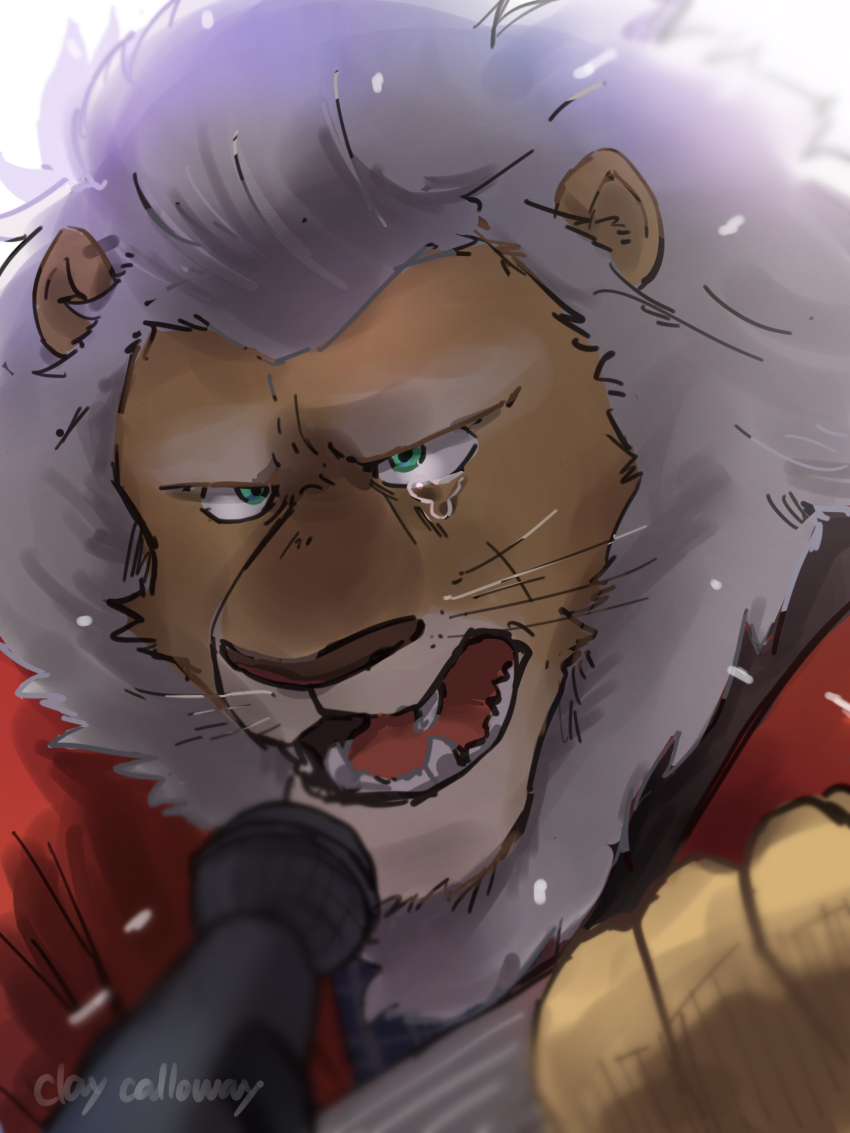 1boy, animal_ears, bara, brown_fur, clay_calloway, commentary_request, crying, furry