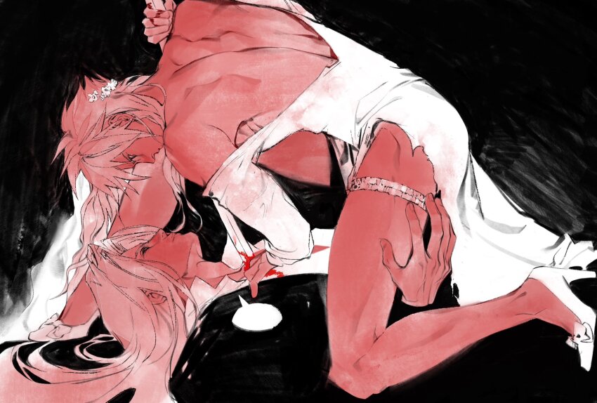 2boys, alina99liang, alternate_costume, back, blank_speech_bubble, blonde_hair, blood, blood_on_clothes