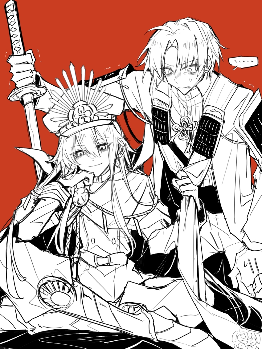 ..., 1boy, 1girl, ahoge, belt, cape, chinese_commentary, clenched_teeth