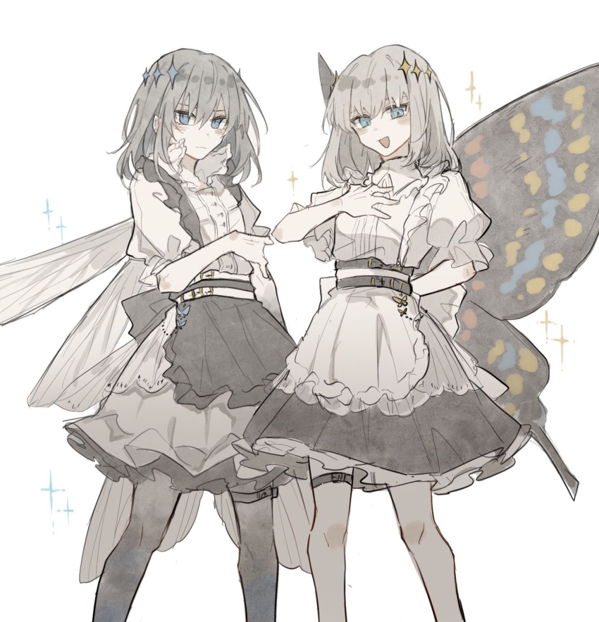 2boys, alternate_costume, apron, arm_behind_back, belt, black_apron, black_belt, black_pantyhose