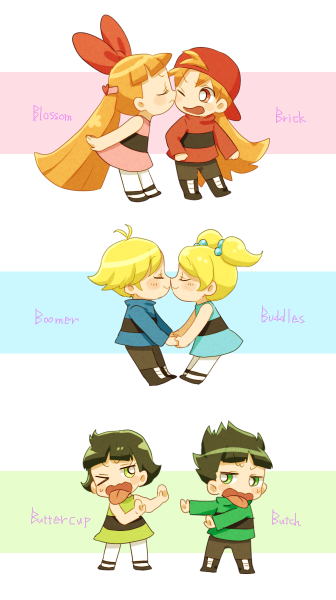 3boys, 3girls, antenna_hair, backwards_hat, baseball_cap, black_hair, black_pants, black_shoes