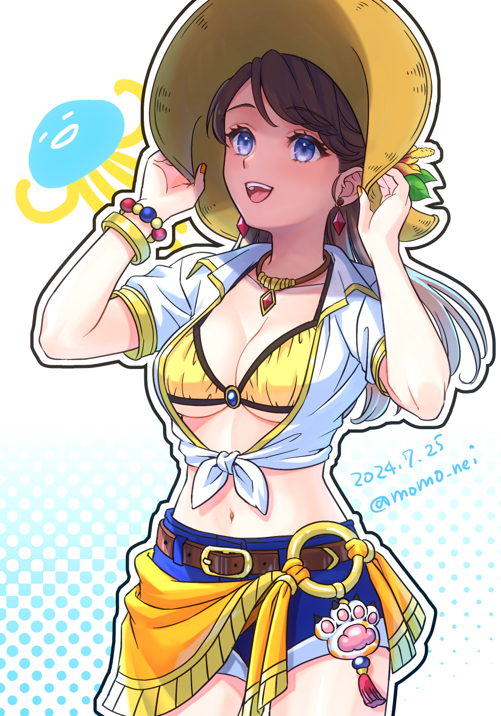 1girl, 1other, 2024, :d, bead_bracelet, beads, belt, bikini