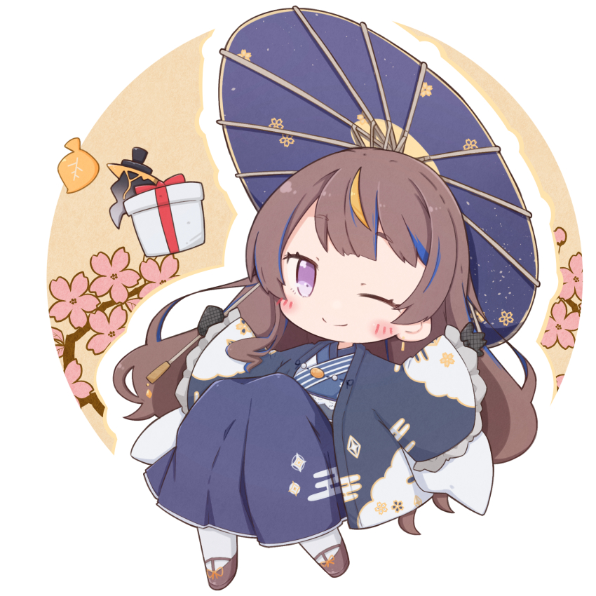 1girl, anya_melfissa, anya_melfissa_(new_year), autumn_leaves, birthday, black_gloves, blonde_hair, blue_hair