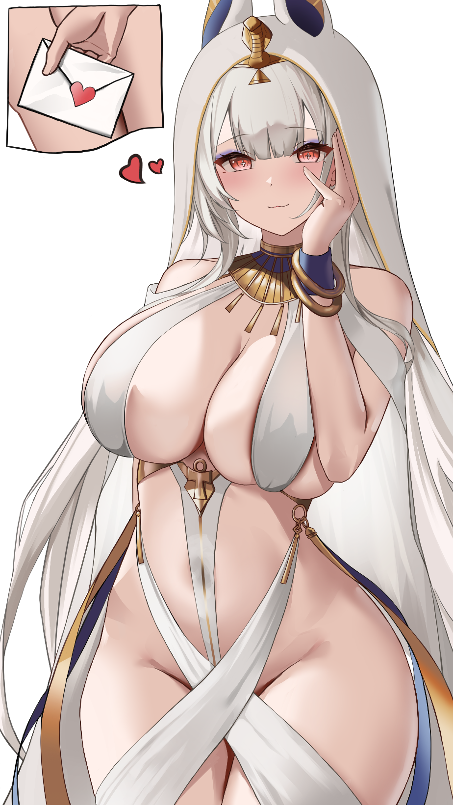 1girl, ancient_egyptian_clothes, azur_lane, bracelet, breasts, covered_navel, cowboy_shot, heart