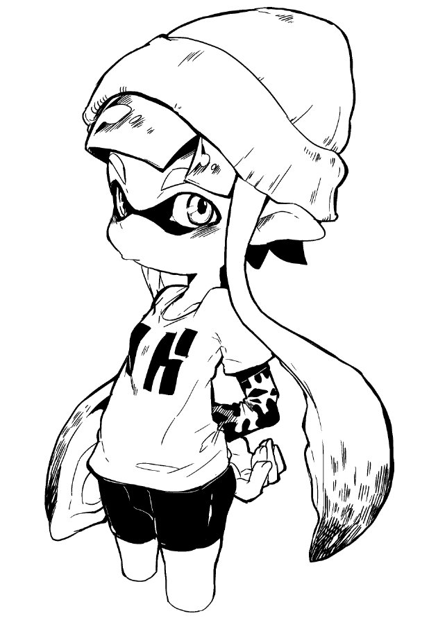 1girl, beanie, bike_shorts, closed_mouth, commentary_request, cropped_legs, greyscale, hands_on_own_hips