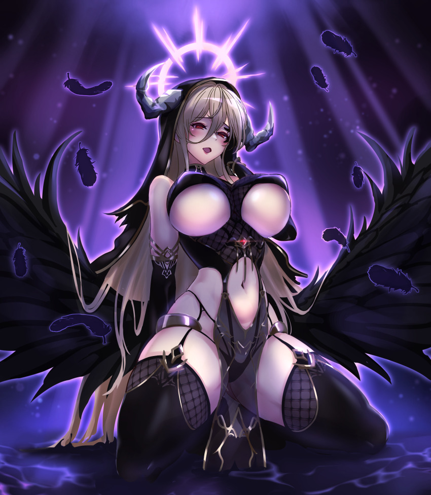 1girl, absurdres, alternate_costume, azur_lane, bare_shoulders, black_feathers, black_gloves, black_panties