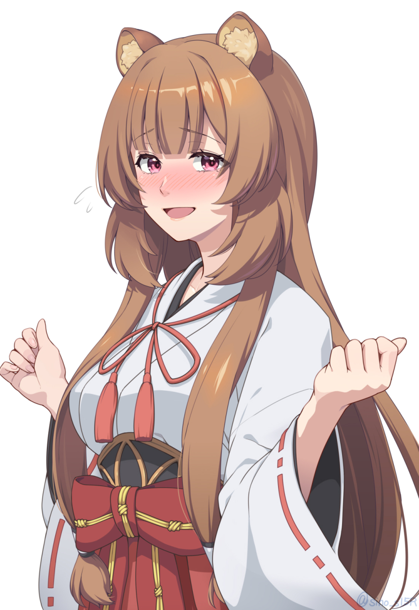 1girl, :d, animal_ear_fluff, animal_ears, blush, breasts, brown_hair, commentary_request