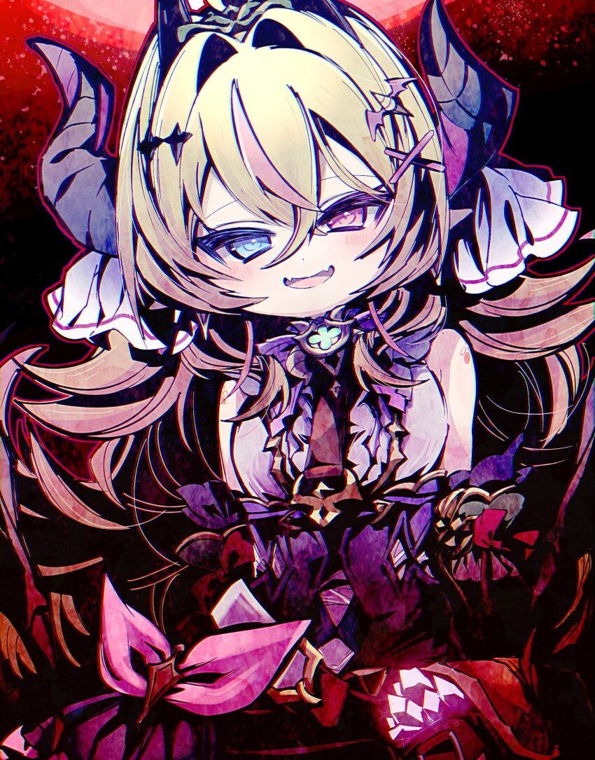 1girl, black_sleeves, blonde_hair, blue_eyes, chika_(chickencurry_v), commentary, commission, detached_sleeves