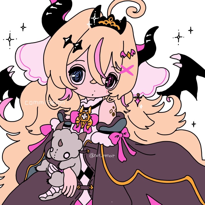 1girl, @_@, amenbo_a_kaina_aiueo, black_outline, black_sleeves, blonde_hair, blue_eyes, blush