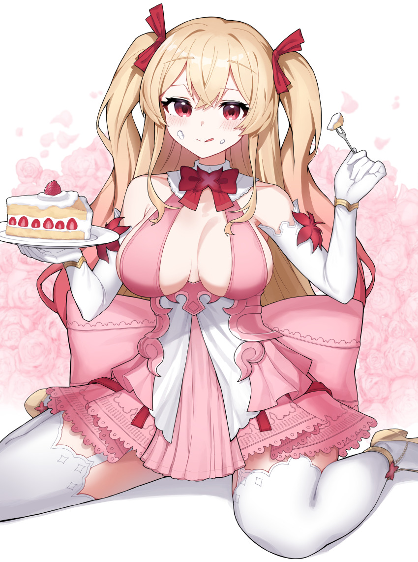 1girl, absurdres, back_bow, bare_shoulders, blonde_hair, bow, bowtie, breasts