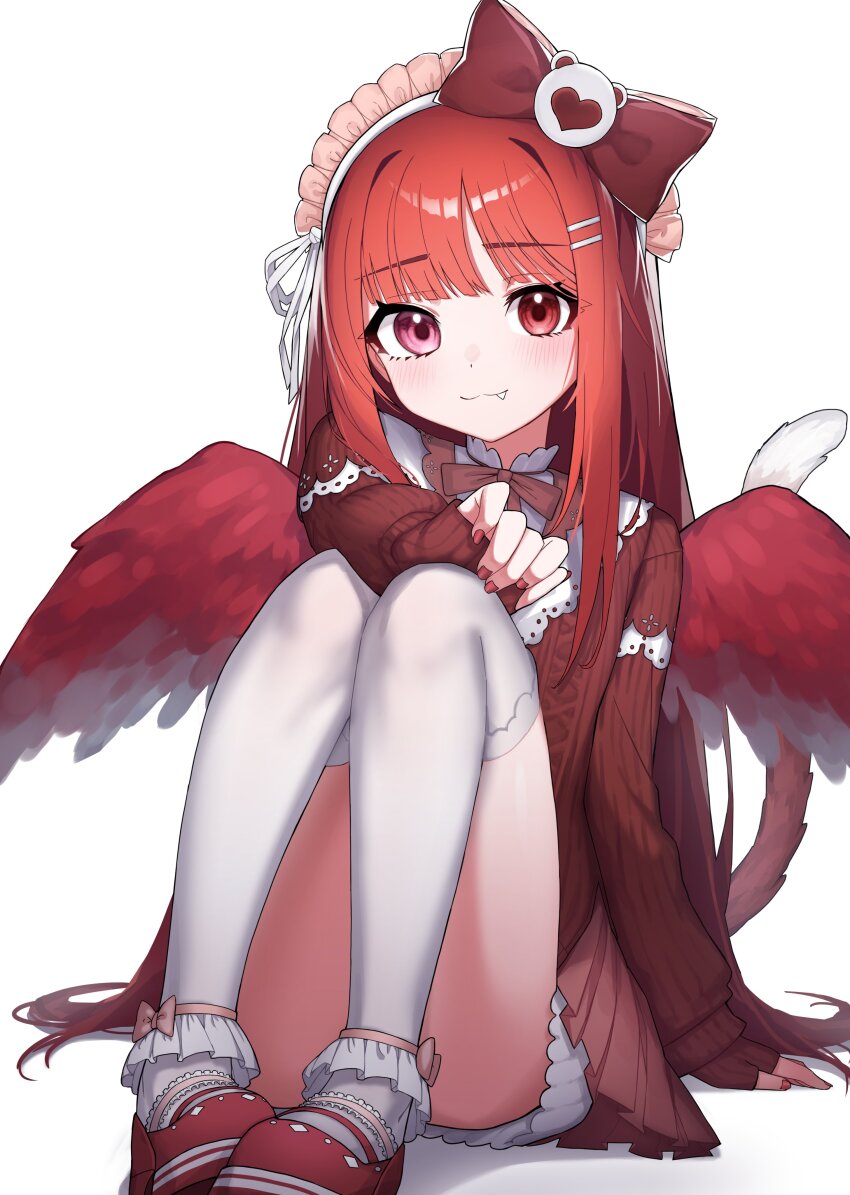 1girl, :3, absurdres, ankle_bow, ankle_ribbon, arm_at_side, bow, cat_tail